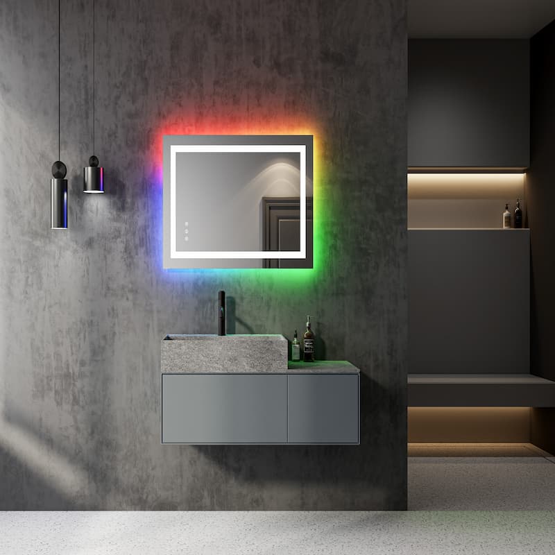 DP389 无框浴室镜，带 RGB LED 可调光照明和防雾功能